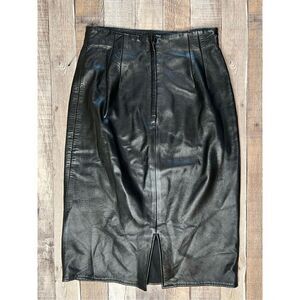 Vakko Black Leather Lined Back Slit Straight Pencil Skirt sz 8